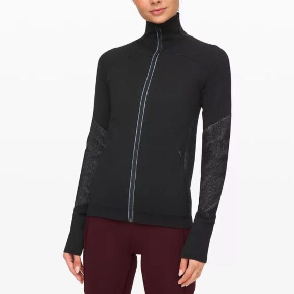 Lululemon Merino Wool Blend Long Sleeve Zip up Running Jacket Black 6